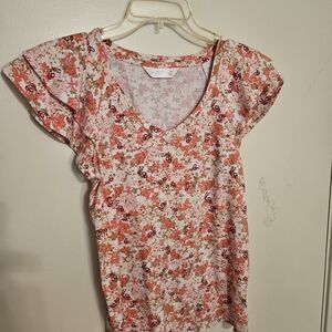 Old Navy Floral Short Sleeve Top - Pink and Red